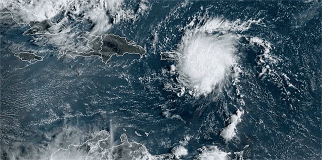 an aerial view of a hurricane near the islands of the caribbean