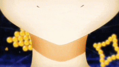 a close up of a cartoon character 's face with a star in the background .