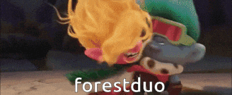 a picture of a troll and a girl with the word forest duo on the bottom