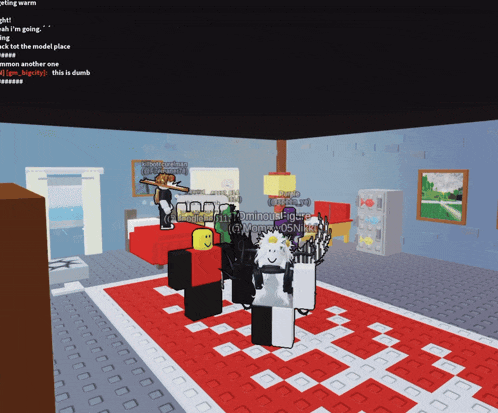 a screenshot of a video game shows a room with a checkered rug