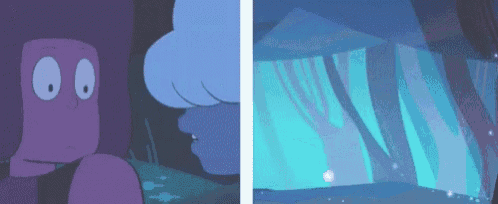 a couple of cartoon characters standing next to each other .