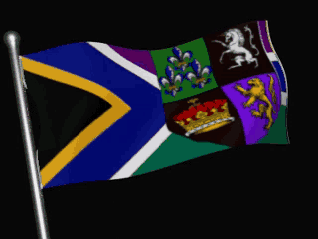 a colorful flag with a crown on it