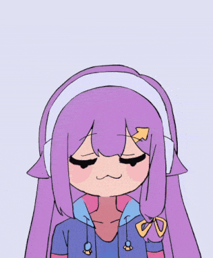 a drawing of a girl with purple hair wearing headphones and a bow