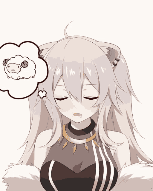 a drawing of a girl with a cat ear making a funny face