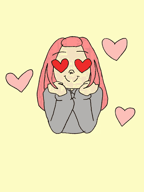 a drawing of a girl with hearts in her eyes and the words i love you below her
