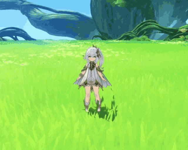 a girl in a white dress is standing in a grassy field with the letters batb above her
