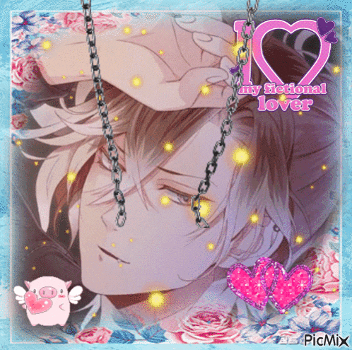 a picture of a man with a chain around his neck and the words my fictional lover