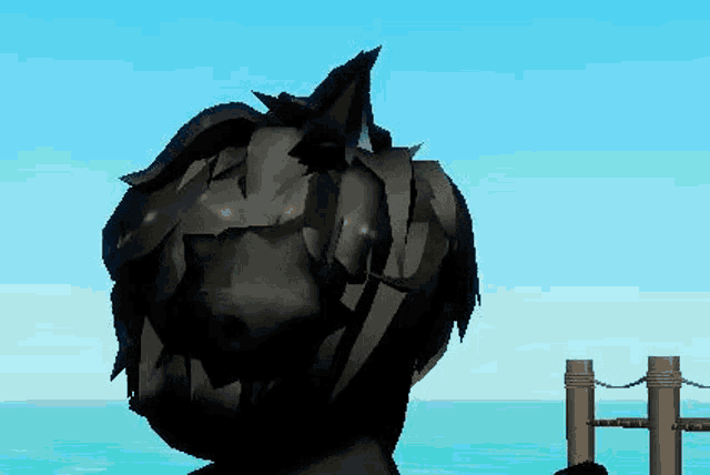 a computer generated image of a person 's head with a fence in the background .