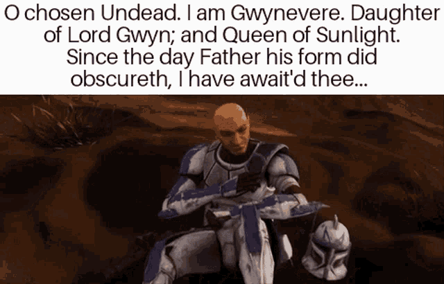 a picture of a clone trooper with a caption that says o chosen undead