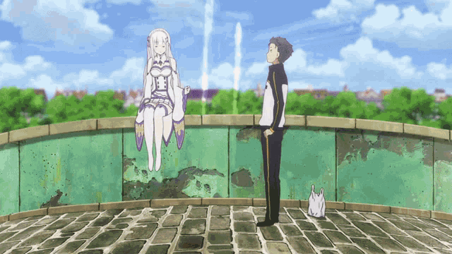 a man and a woman are standing next to each other in a cartoon scene