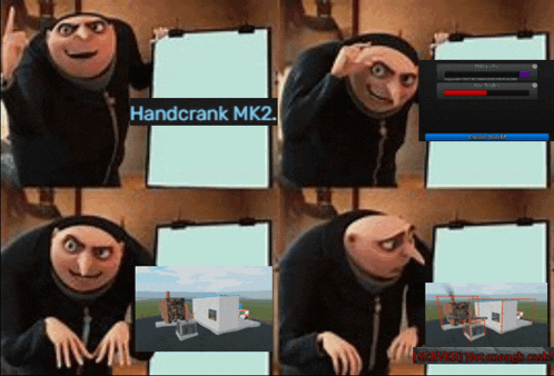 a cartoon character is holding a clipboard with handcrank mk2 on it