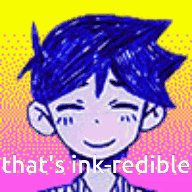 a pixel art of a boy with blue hair and the words that 's ink-redible