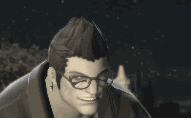 a black and white photo of a man with glasses and earrings