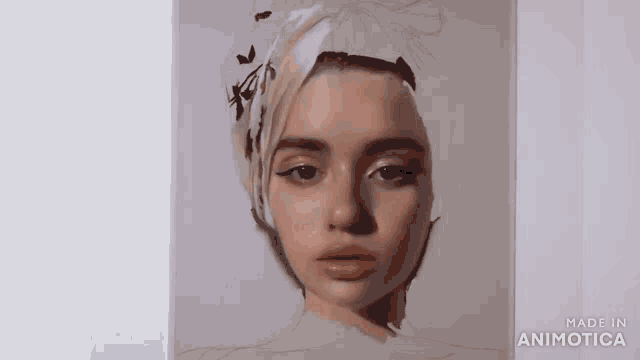 a painting of a woman 's face with a scarf on her head .