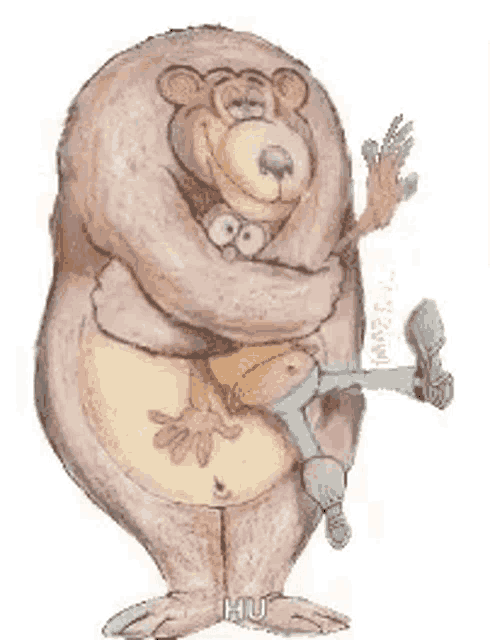 a cartoon drawing of a bear hugging a person .