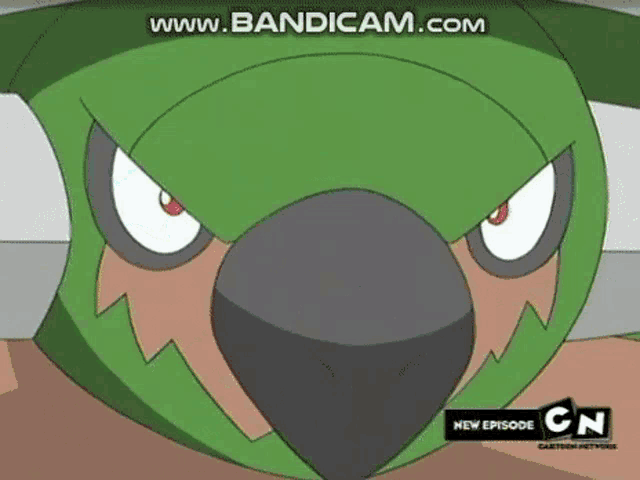 a close up of a cartoon character 's face with a cartoon network logo in the corner .