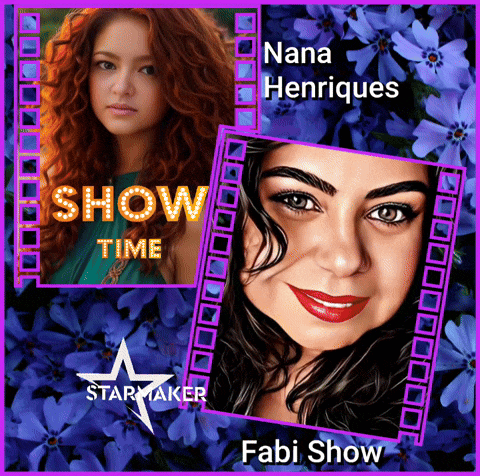 a poster for nana henriques and fabi show with purple flowers in the background
