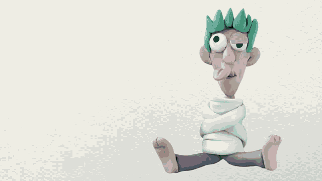 a cartoon character with green hair is wrapped in a white blanket