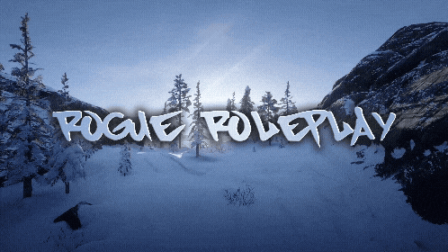a snowy landscape with the words rogue roleplay written in white
