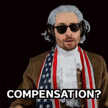 a man wearing a wig and sunglasses is asking for compensation