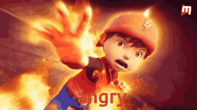 a cartoon character with the word angry on the bottom right