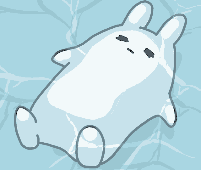 a drawing of a rabbit laying on its back with a sad look on its face