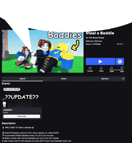 a screenshot of a game called baddies on a black background