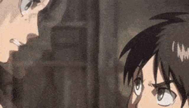 a couple of anime characters with the words `` so if armin jumps off a bridge ''