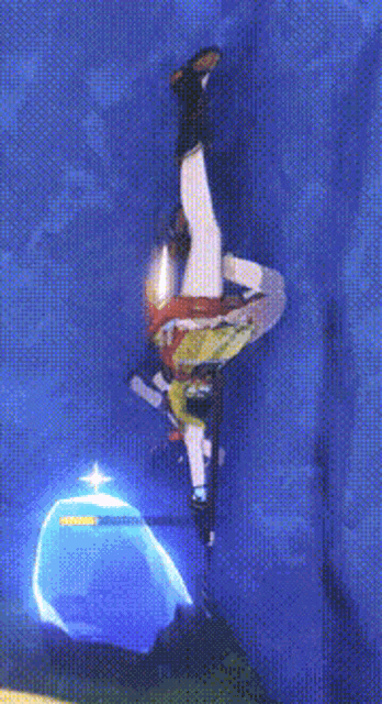 a person is doing a handstand on a blue surface