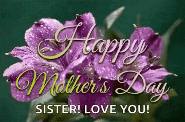 a mother 's day card with purple flowers and the words happy mother 's day sister love you .