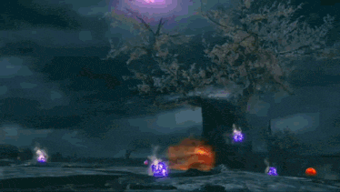 a dragon is flying through the air in a video game while a tree is being destroyed .