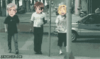a cartoon of three people standing next to each other with the website senorgif.com visible in the corner