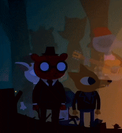 a cartoon character says close enough while standing next to another character