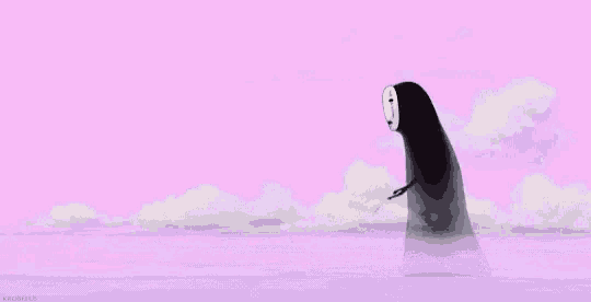 a whale with no face is swimming in the ocean with a pink sky in the background .