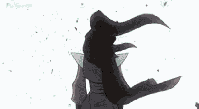 a cartoon character is standing in the snow with a long hat on .