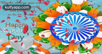 a happy republic day greeting card with a blue white and green circle