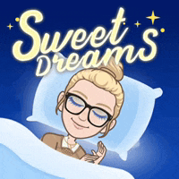 a cartoon of a woman sleeping in a bed with the words sweet dreams above her .