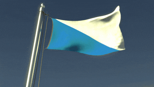 a blue and white flag is flying on a pole