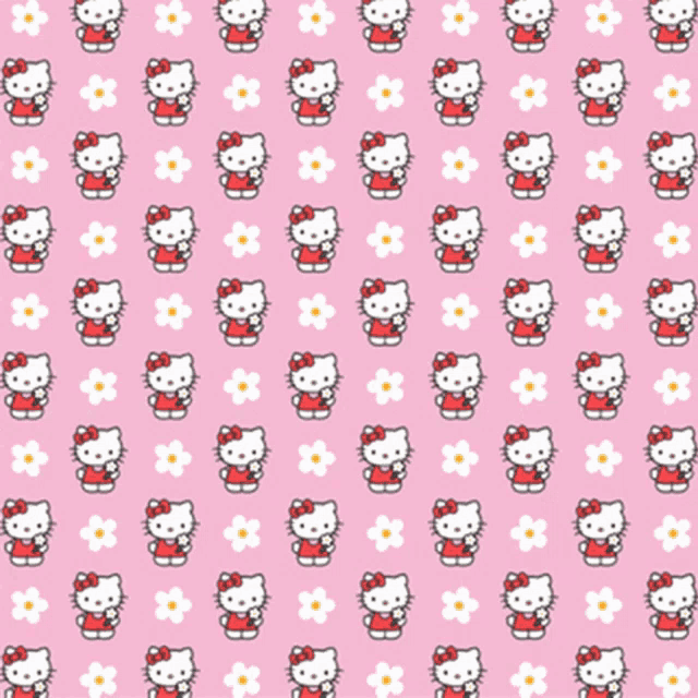 a pink background with hello kitty and flowers on it