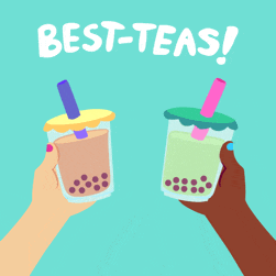 two hands toasting with two cups of bubble tea with the words best teas written on the bottom
