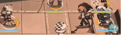 a group of cartoon characters are standing on a tiled floor in a game .
