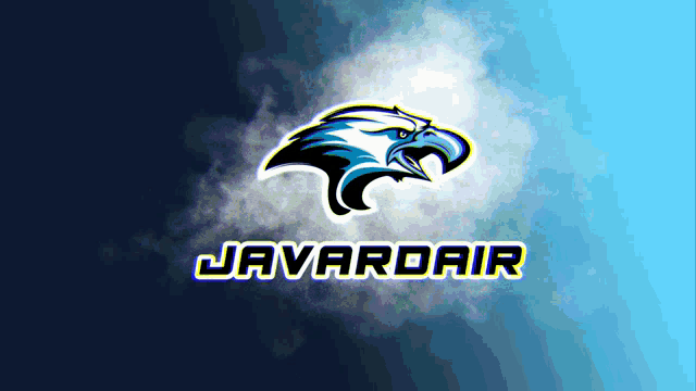 a logo for javardair with an eagle on a blue background