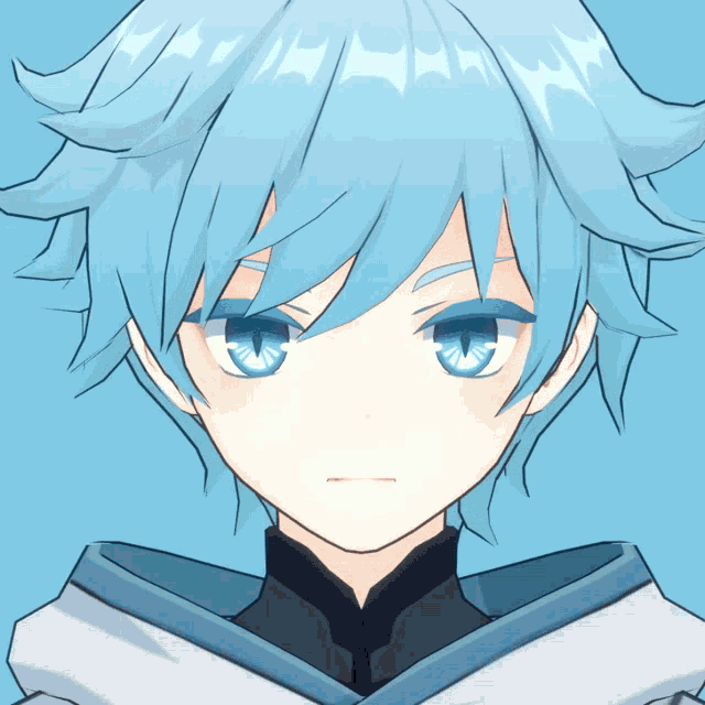 a close up of a person 's face with blue hair and blue eyes