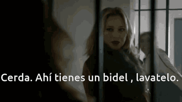 a woman behind bars with the words gorda ahi tienes un bidel lavatelo on the bottom