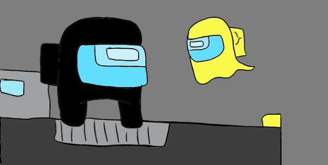 a black among us character and a yellow among us character standing next to each other