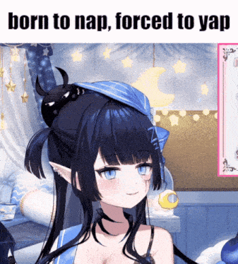 a picture of a girl with the words born to nap forced to yap on it