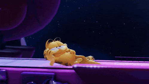 a cartoon cat is surrounded by a purple sphere