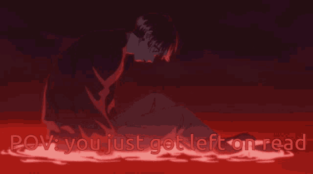 a man is sitting in a pool of blood with the words pov : you just got left on read