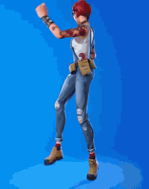 a video game character is running on a blue background .