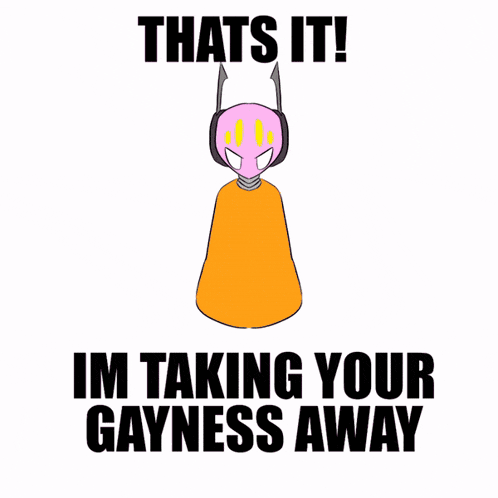 a purple hand with the words im taking your gayness away on it